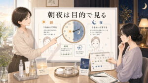 サリチル酸は朝夜どっち？使うタイミングと頻度の考え方を大人向け美容相談ボードで整理したアイキャッチ