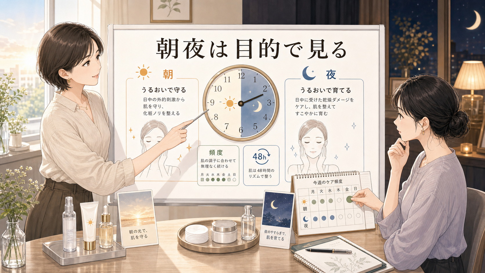 サリチル酸は朝夜どっち？使うタイミングと頻度の考え方を大人向け美容相談ボードで整理したアイキャッチ