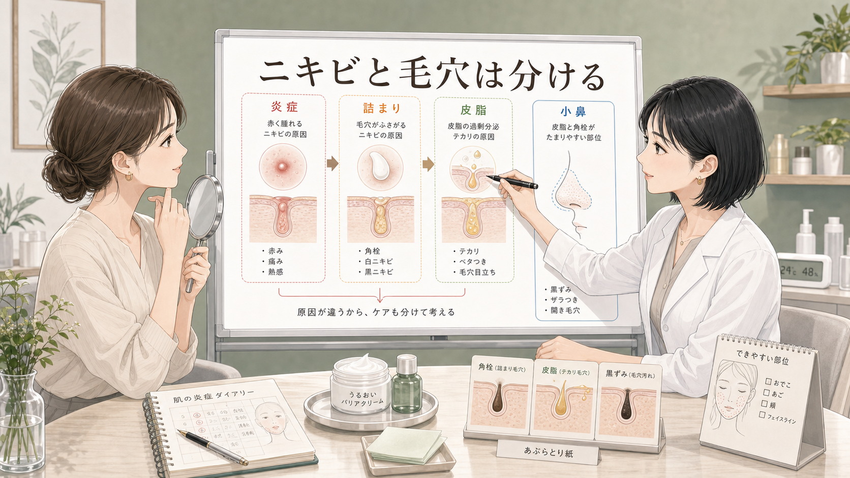サリチル酸はニキビに効く?炎症・詰まり・皮脂の関係で整理を大人向け美容相談ボードで整理したアイキャッチ