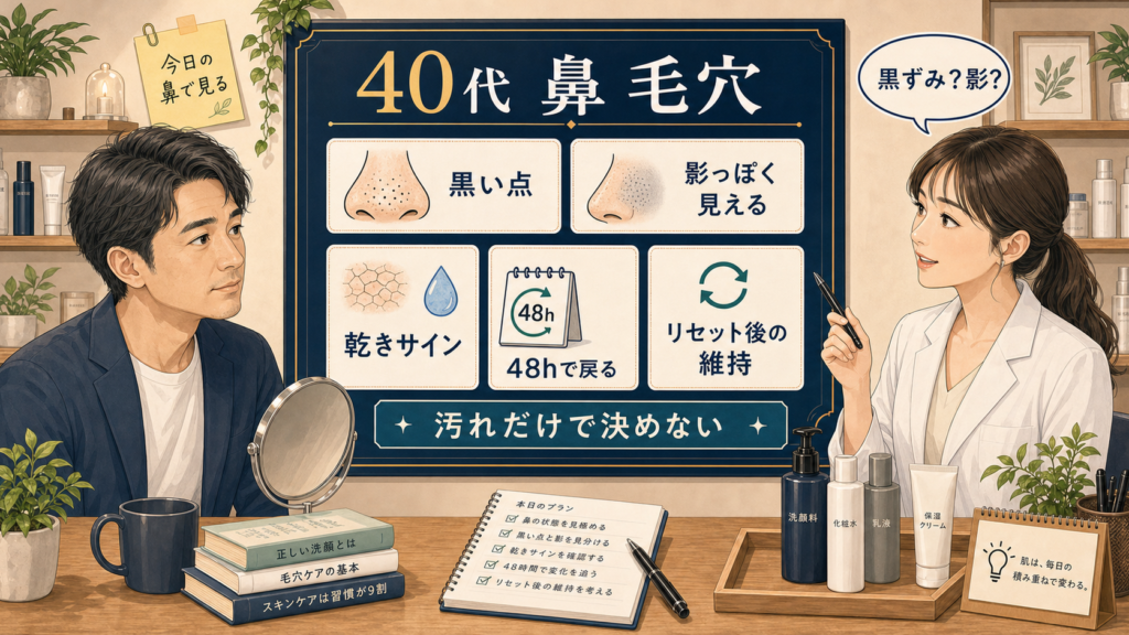 40代 鼻 毛穴の黒い点と影の見方