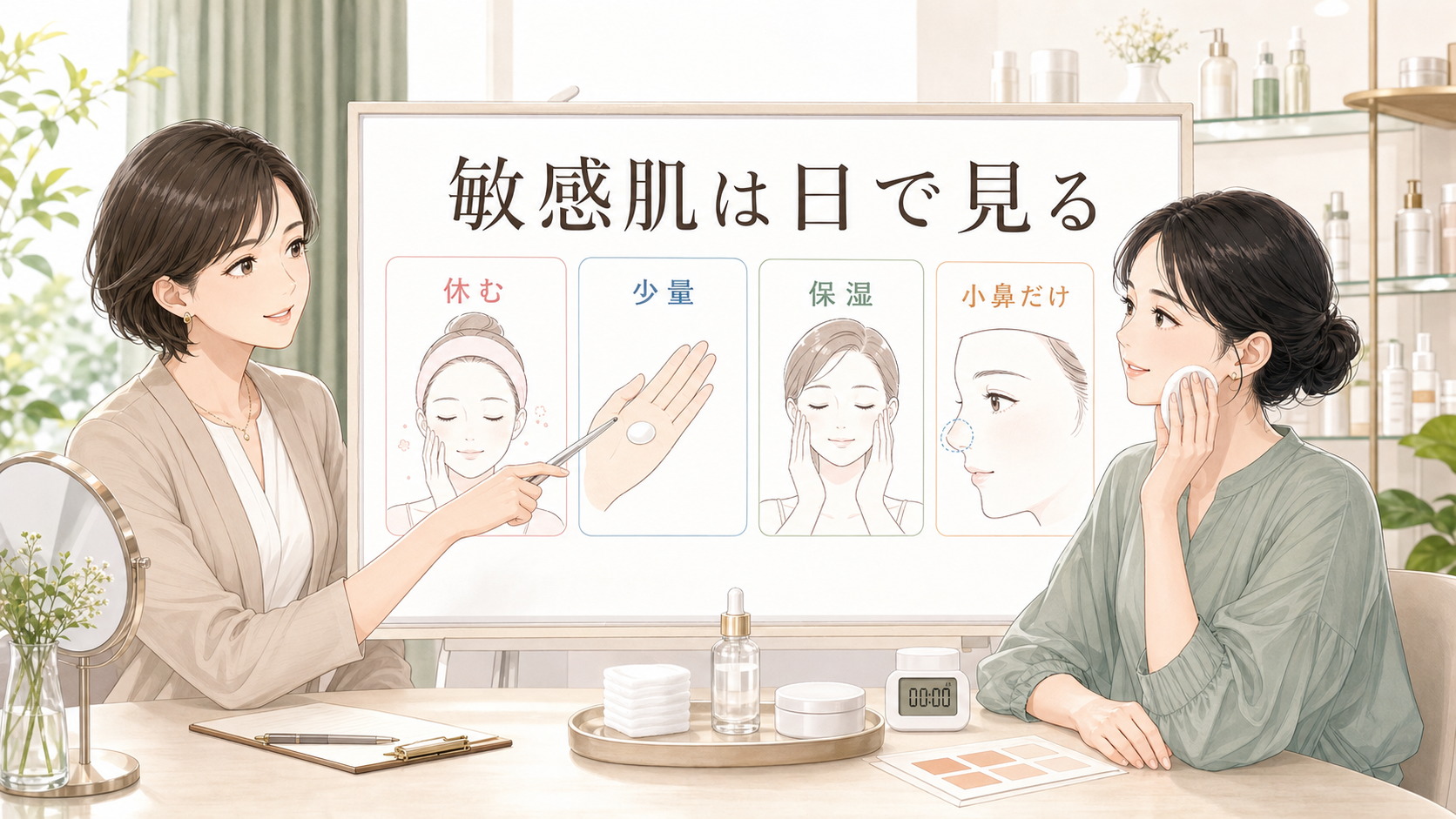 AHAは敏感肌でも使える?乾燥肌・脂性肌で違う考え方を大人向け美容相談ボードで整理したアイキャッチ