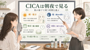 CICAは朝夜どっち？赤み・鎮静ケアのタイミングの図解アイキャッチ