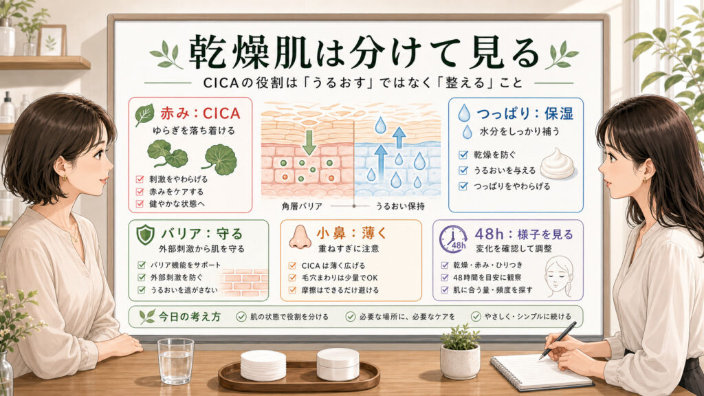 CICAは乾燥肌に向いている？保湿・バリア機能との違いを整理の図解アイキャッチ