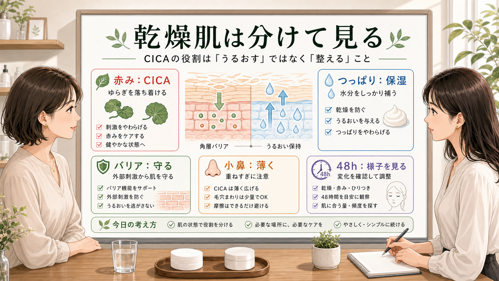 CICAは乾燥肌に向いている?保湿・バリア機能との違いを整理の図解アイキャッチ