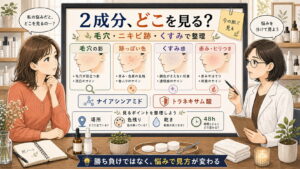 ナイアシンアミドとトラネキサム酸を毛穴・ニキビ跡・くすみで整理するアイキャッチ