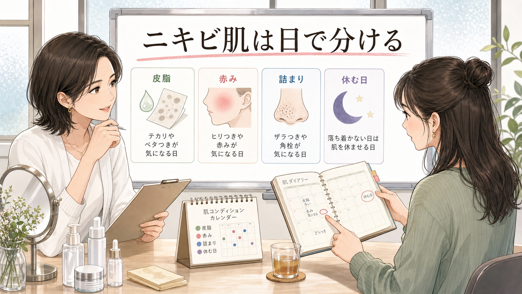 ナイアシンアミドとトラネキサム酸のニキビ肌での使い方を大人向け美容相談ボードで整理したアイキャッチ
