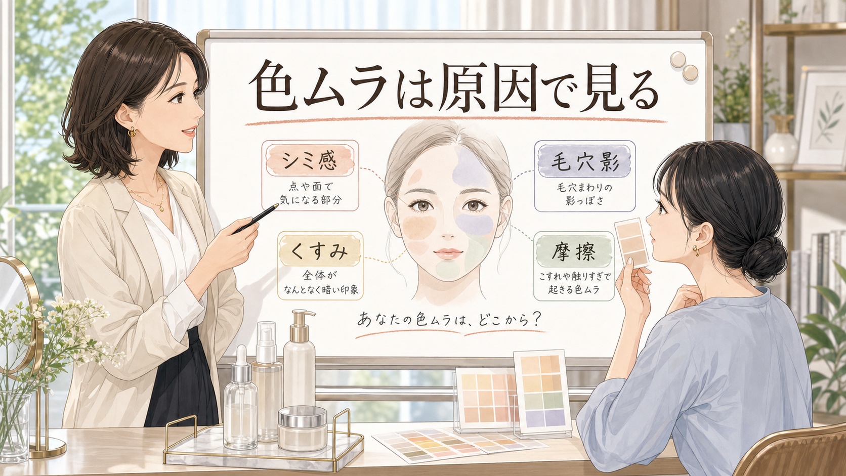 ナイアシンアミドとトラネキサム酸の美白ケアの役割を大人向け美容相談ボードで整理したアイキャッチ