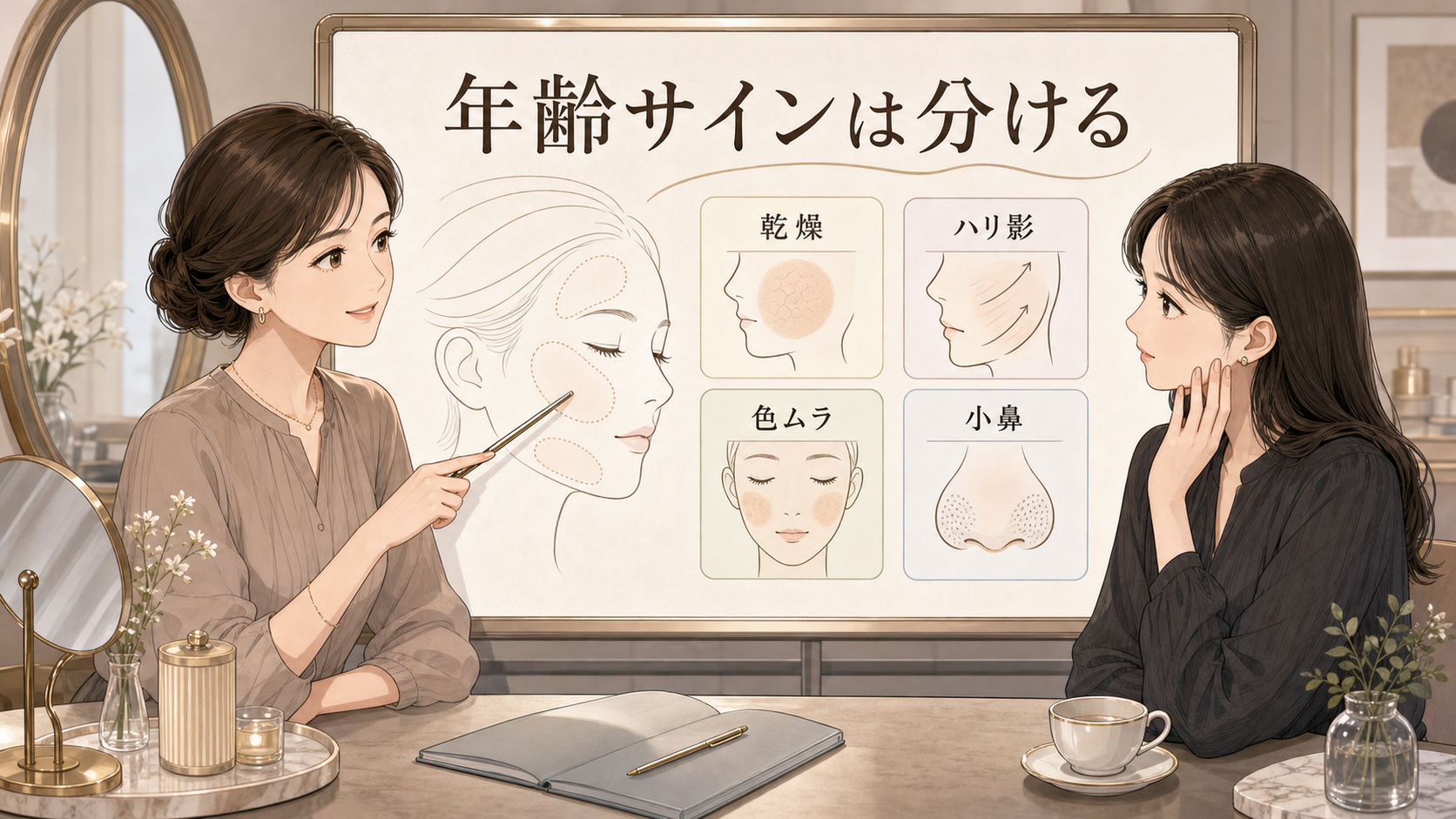 ナイアシンアミドとトラネキサム酸のエイジングケア目線を大人向け美容相談ボードで整理したアイキャッチ