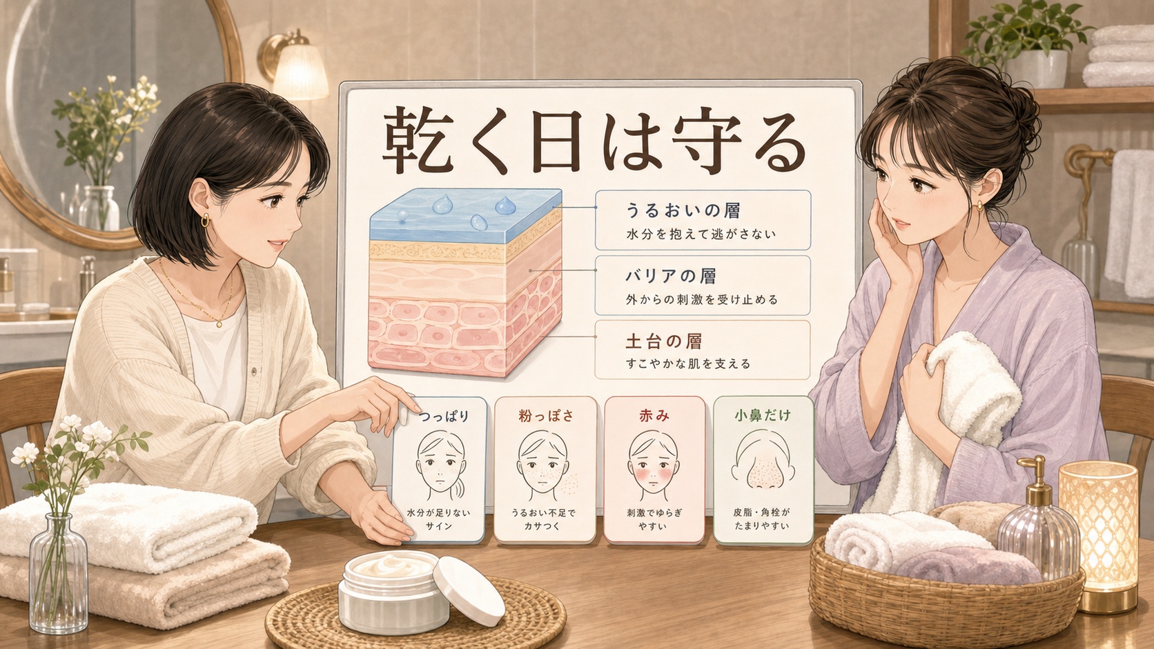 ナイアシンアミドとトラネキサム酸の乾燥肌での使い方を大人向け美容相談ボードで整理したアイキャッチ