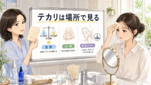 ナイアシンアミドとトラネキサム酸の皮脂とテカリの見方を大人向け美容相談ボードで整理したアイキャッチ