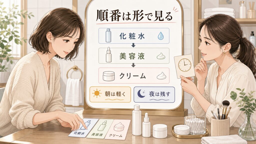 ナイアシンアミドとセラミドの順番を化粧水・美容液・クリーム別に整理する大人向け美容相談のアイキャッチ