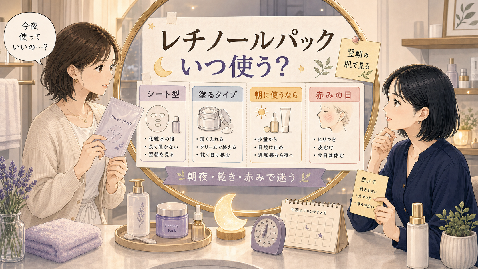 レチノールパックはいつ使う？順番と朝夜・休む日の分け方のアイキャッチ画像