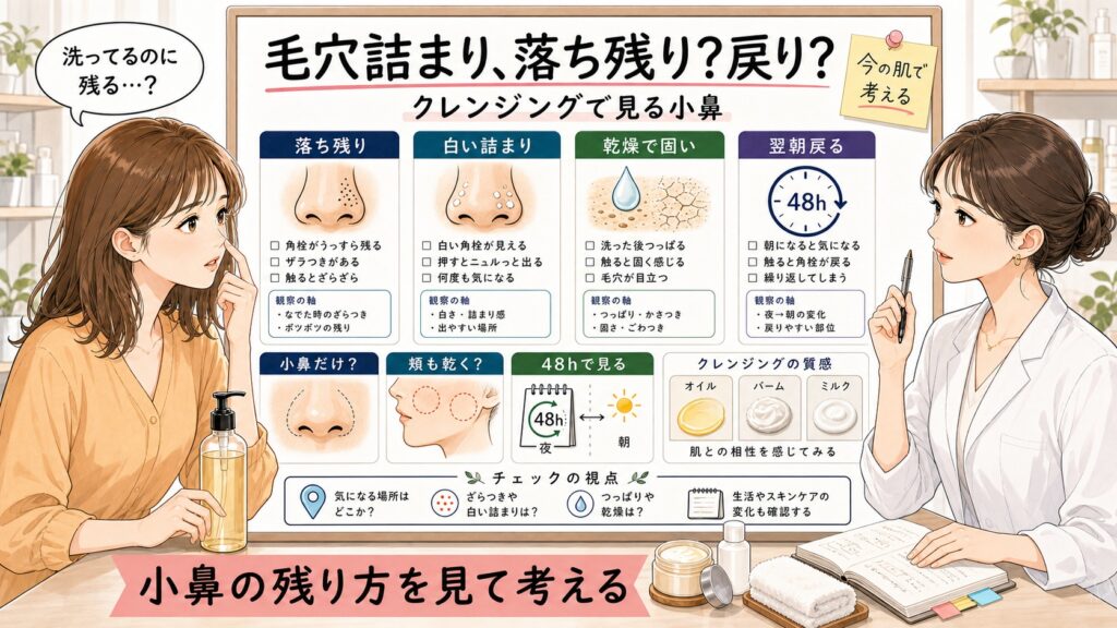 クレンジング毛穴詰まりの落ち残りと戻り方を小鼻で考える美容相談アイキャッチ