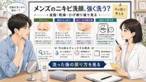 メンズのニキビ洗顔を皮脂・乾燥・ひげ剃り後で考えるアイキャッチ