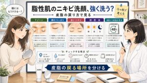 脂性肌のニキビ洗顔を皮脂・乾燥・戻り方で考えるアイキャッチ