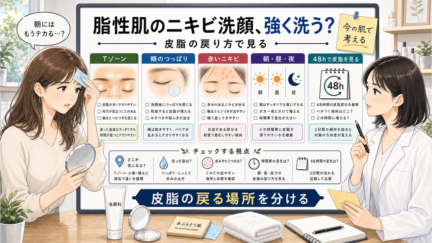 脂性肌のニキビ洗顔を皮脂・乾燥・戻り方で考えるアイキャッチ
