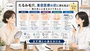 たるみ毛穴改善と美容医療前の判断を相談する読者と専門家のアイキャッチ