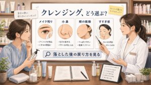 ドラッグストア クレンジングオススメの選び方を毛穴と乾燥で相談する読者と専門家のアイキャッチ