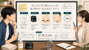 クレンジングおすすめメンズの選び方を日焼け止めと小鼻の残り方で相談する読者と専門家のアイキャッチ