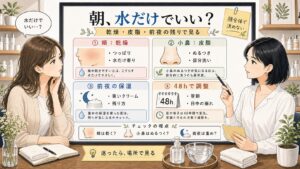 朝の洗顔を水だけにするか乾燥・皮脂・前夜の保湿残りで整理する美容相談ボード
