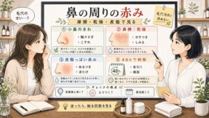 鼻の周りの赤みを摩擦・乾燥・皮脂っぽいカサつきで整理する美容相談ボード