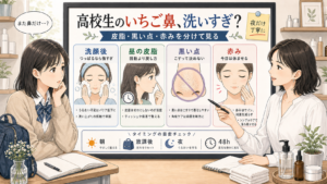 高校生のいちご鼻と洗顔の強さを皮脂・黒い点・赤みで整理する女性アドバイザー付き美容相談アイキャッチ