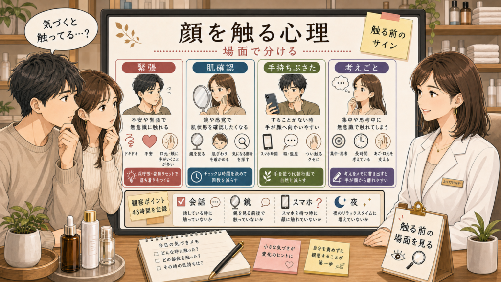 顔を触る心理を触る前のサインと場面別に整理する美容相談風アイキャッチ