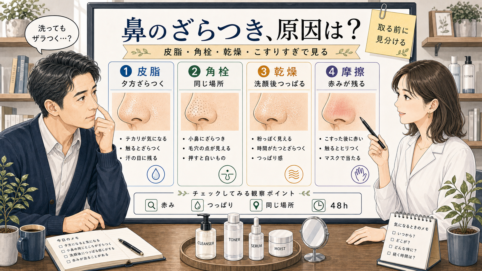鼻のざらつきの原因を皮脂・角栓・乾燥・摩擦で整理する40代男性向け美容相談アイキャッチ
