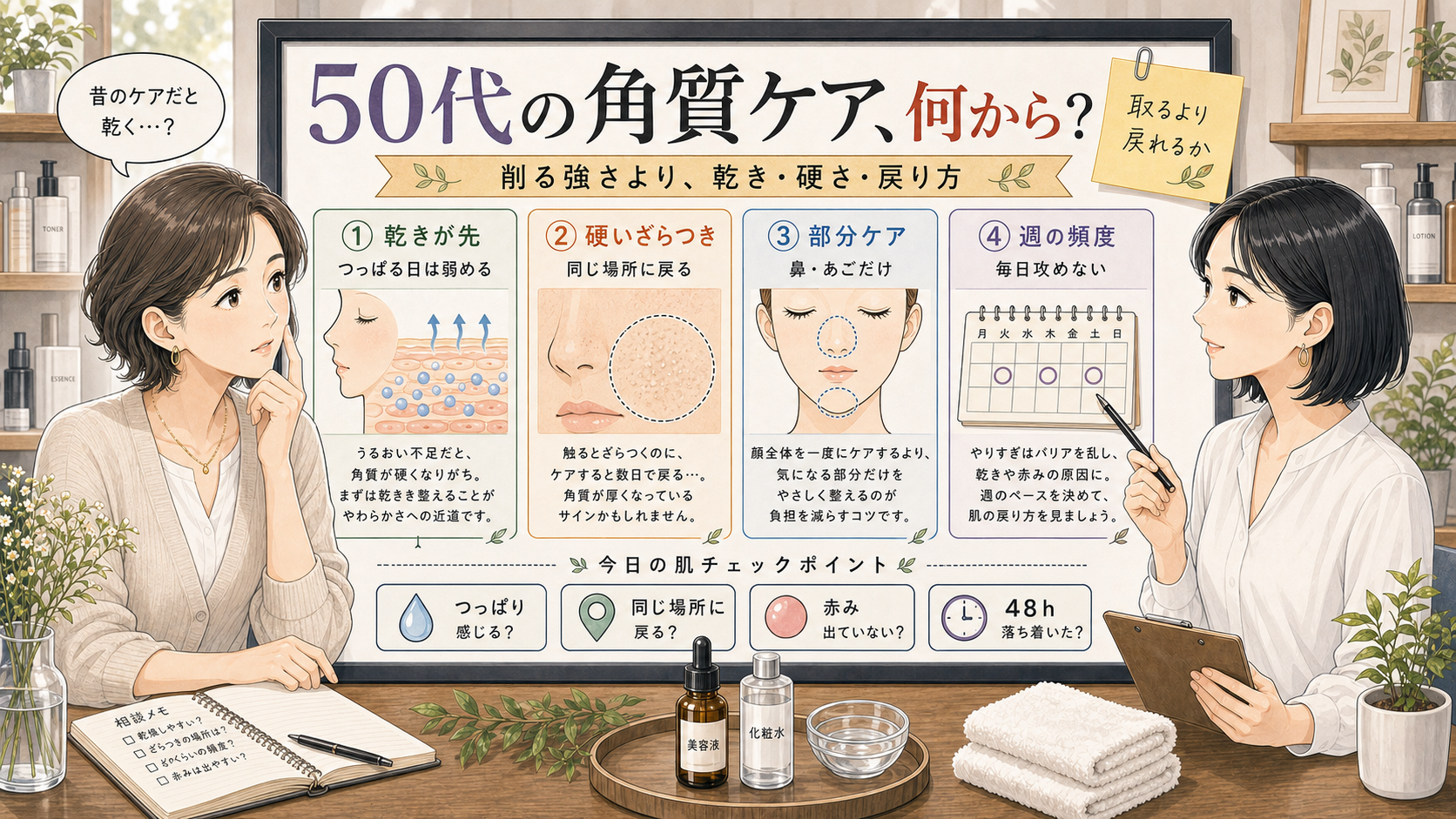 50代の角質ケアを乾き・硬さ・部分ケア・頻度で整理する美容相談アイキャッチ