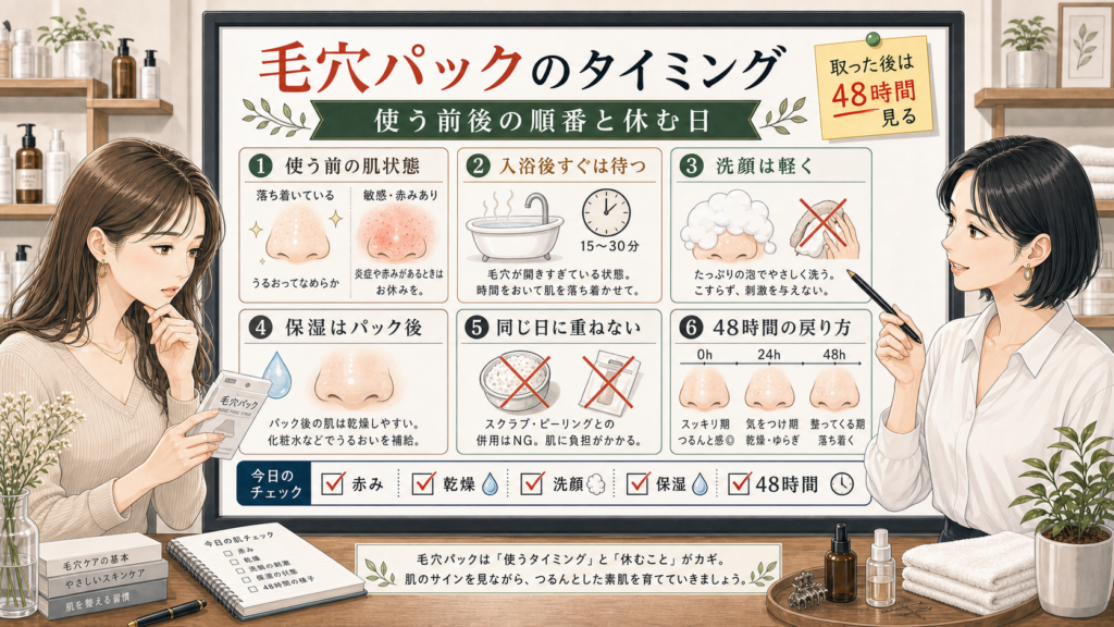毛穴パックのタイミングと使う前後の順番を整理する美容相談風アイキャッチ
