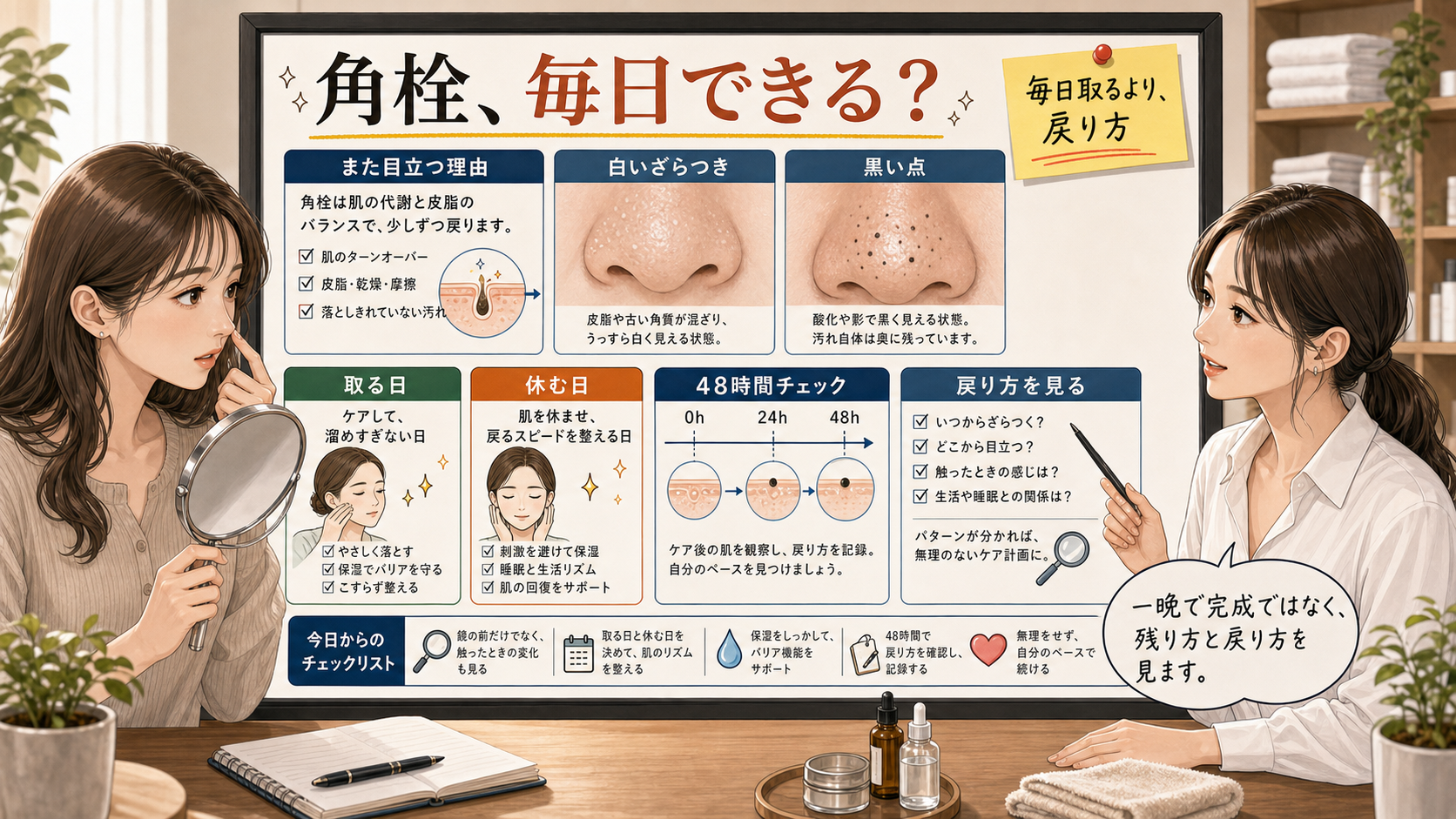 角栓が毎日できるように見える理由と48時間の戻り方を整理する美容相談風アイキャッチ