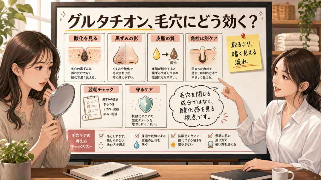 グルタチオンの毛穴効果を黒ずみと皮脂酸化から整理する美容相談風アイキャッチ