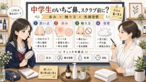 中学生のいちご鼻をスクラブ前に赤み・触り方・洗顔習慣・48時間で整理する1433型相談ボード