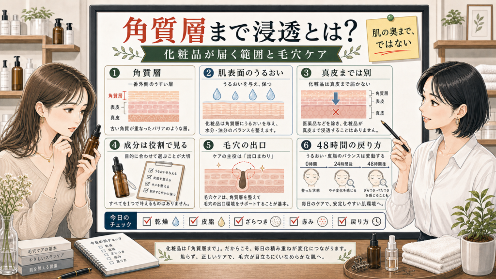 角質層まで浸透の意味と化粧品が届く範囲を整理する美容相談風アイキャッチ