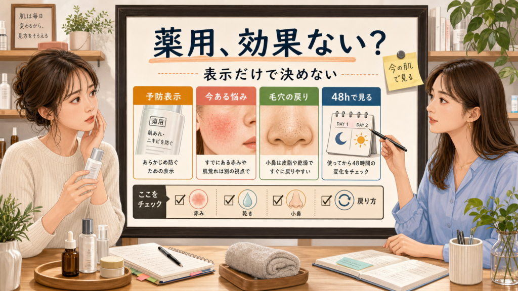 医薬部外品は効果ないのかを薬用表示・今ある悩み・毛穴の戻り方で整理する美容相談ボード