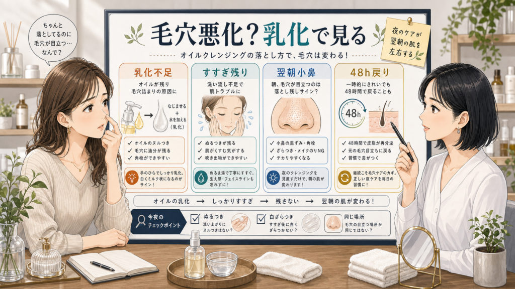 オイルクレンジングで毛穴が悪化して見える理由を乳化とすすぎで確認する判断マップ