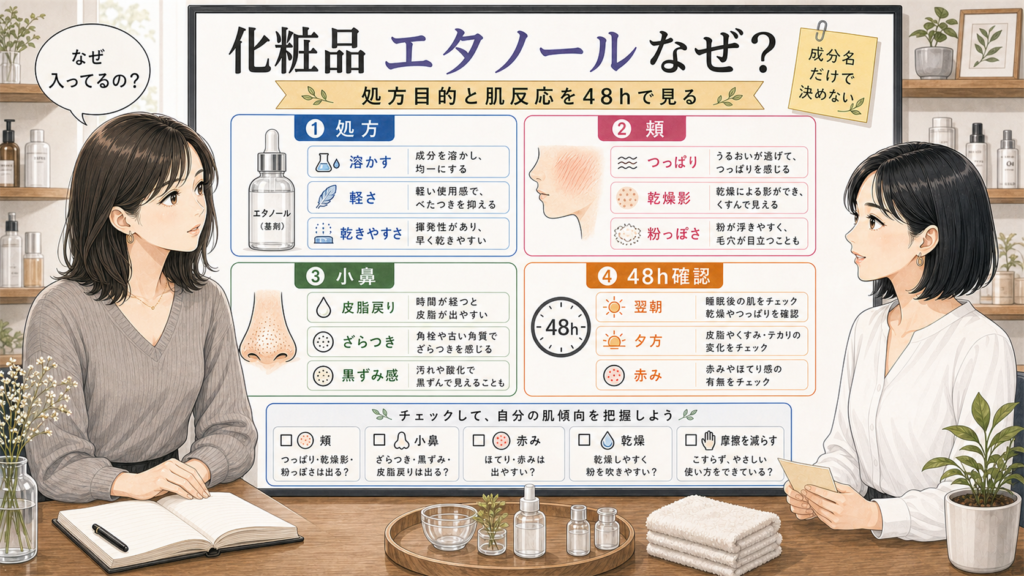 化粧品のエタノール配合理由と肌反応を比較する美容相談ボード