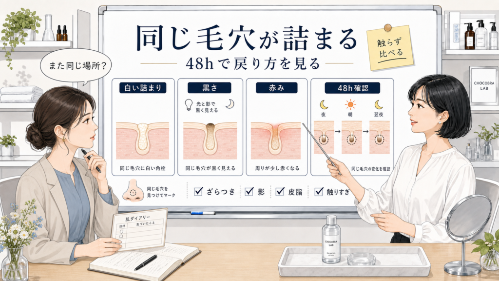 同じ毛穴が詰まる理由と48時間の戻り方を確認するChocobraラボの相談ボード