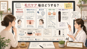 チョコブラの商品構造をさりげなく示した毎日の毛穴ケア美容相談ボード