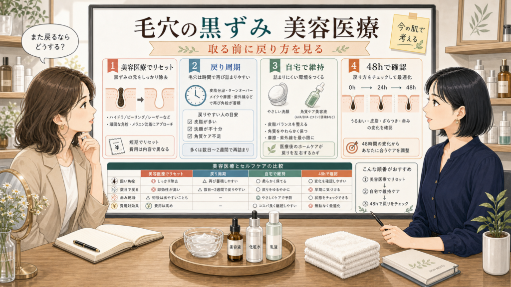 毛穴の黒ずみと美容医療の戻り周期をChocobraラボで比較する相談ボード