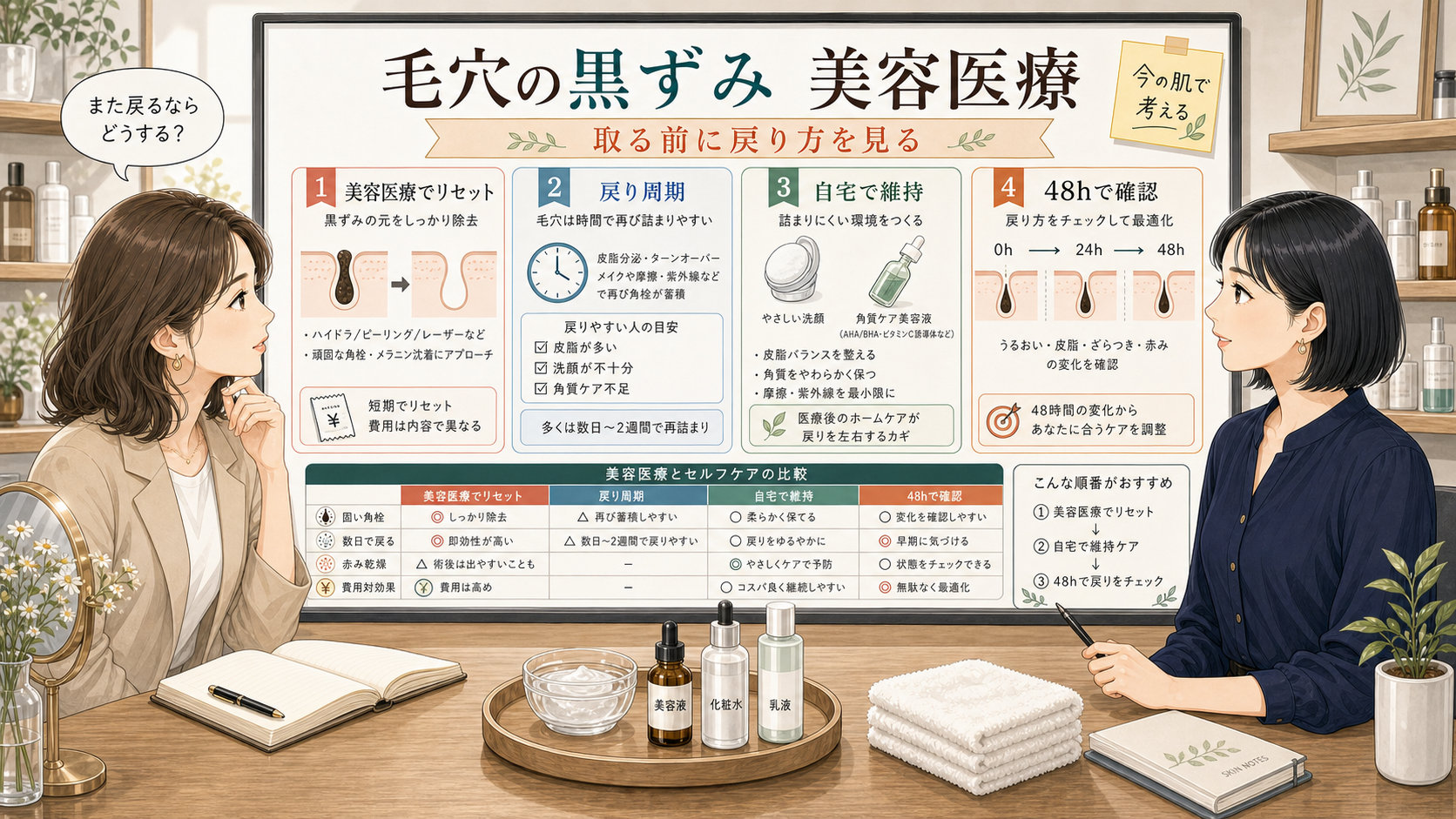 毛穴の黒ずみと美容医療の戻り周期をChocobraラボで比較する相談ボード