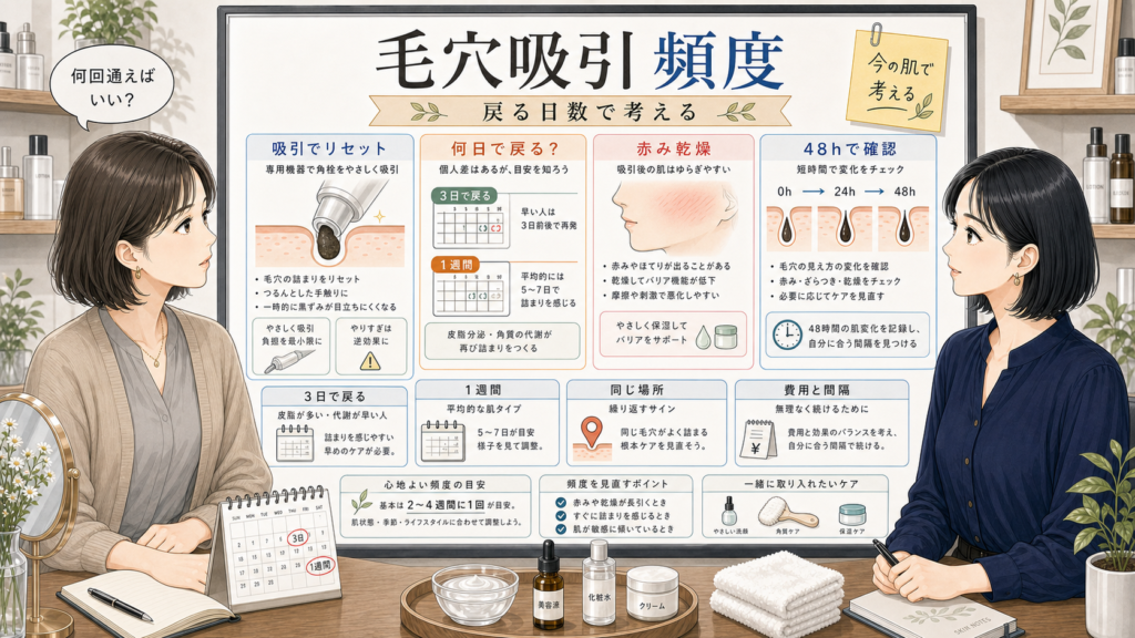 毛穴吸引の頻度を戻る日数と費用間隔で比較するChocobraラボの相談ボード