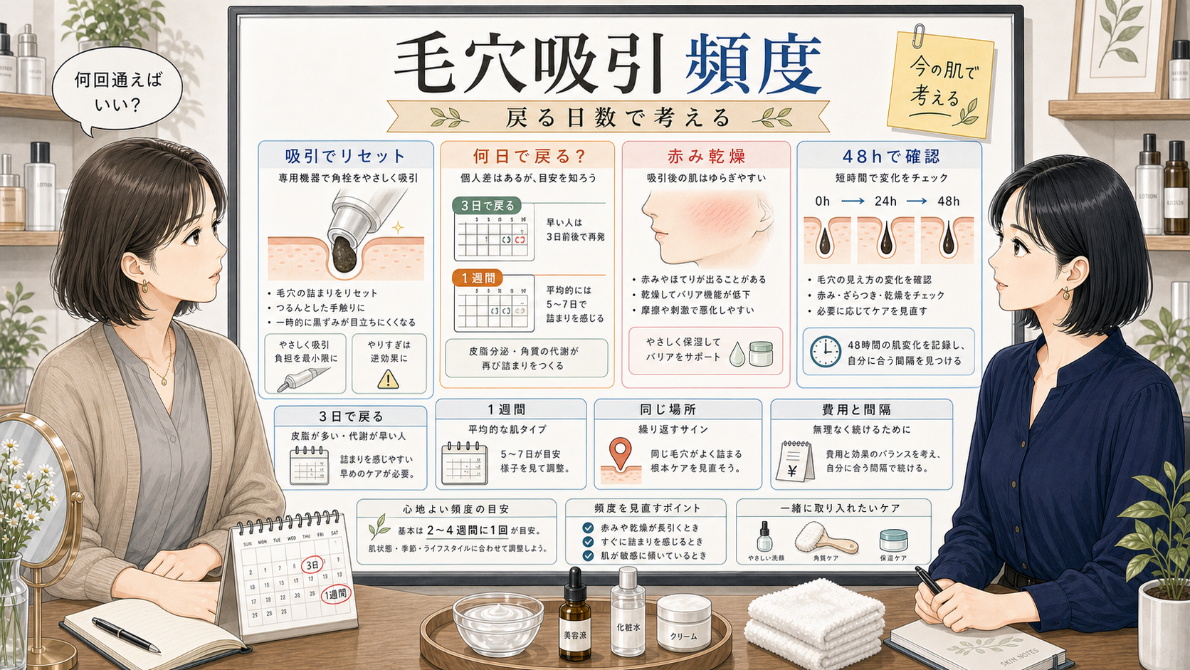 毛穴吸引の頻度を戻る日数と費用間隔で比較するChocobraラボの相談ボード