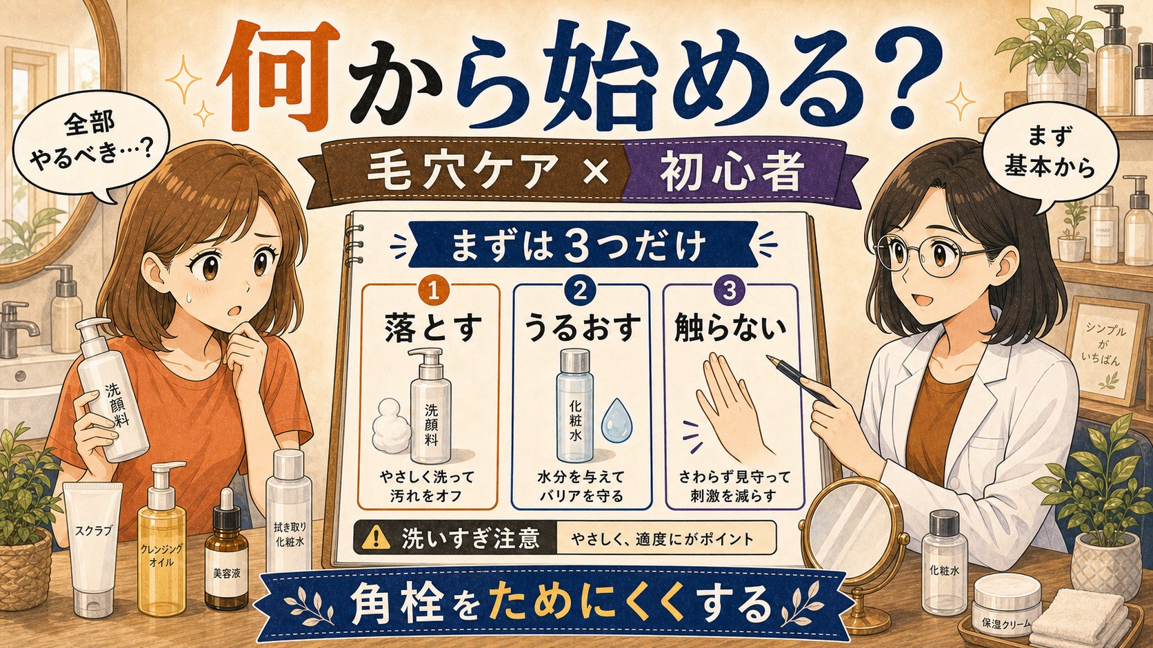 毛穴ケア初心者が何から始めるべきかと洗いすぎない角栓予防の基本を整理するChocobraアイキャッチ