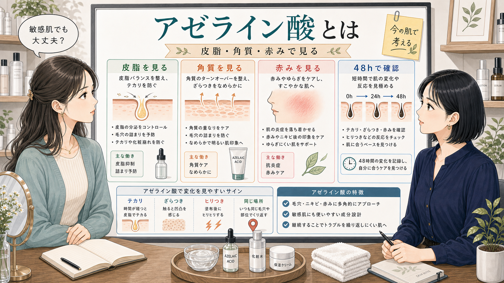 アゼライン酸とは何かを皮脂角質赤みで比較するChocobraラボの相談ボード