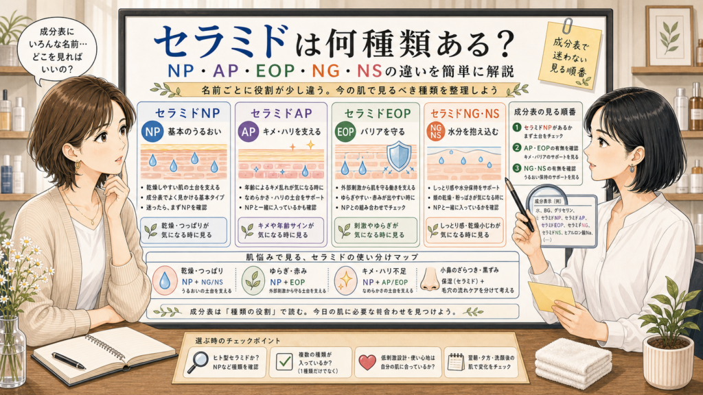 セラミドの種類 NP AP EOP NG NS の違いを整理する美容相談ボード