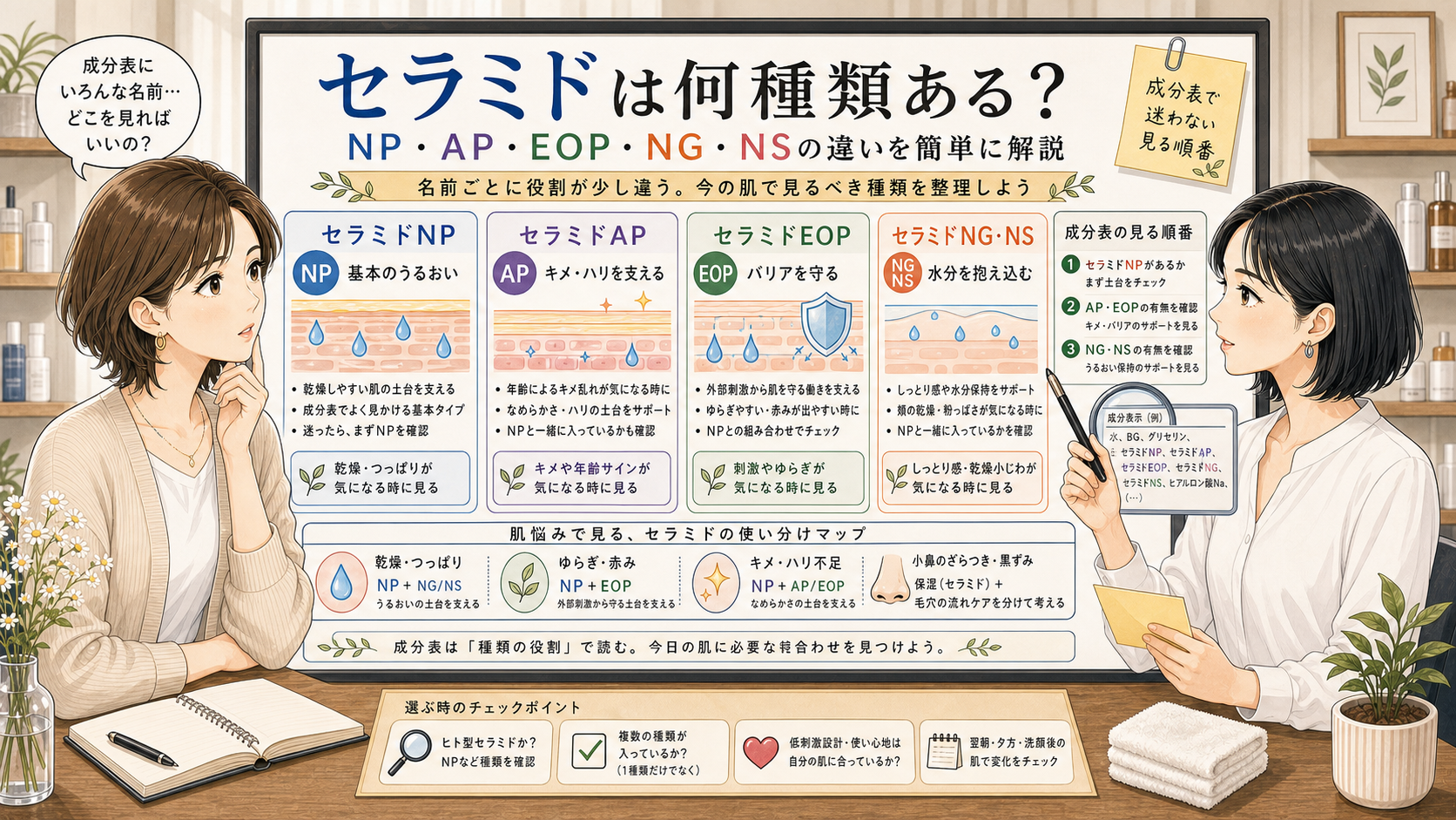 セラミドの種類 NP AP EOP NG NS の違いを整理する美容相談ボード