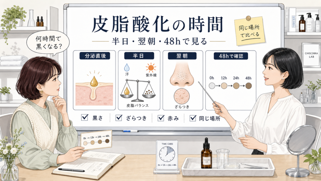 皮脂酸化の時間を半日から48時間で確認するChocobraラボの相談ボード