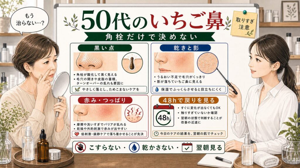 50代女性のいちご鼻を若い女性アドバイザーが解説する見分け方