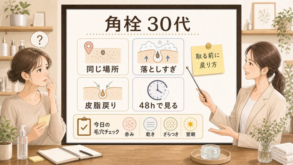 30代の角栓が同じ場所に戻る理由と毛穴の流れを整理する美容相談ボード
